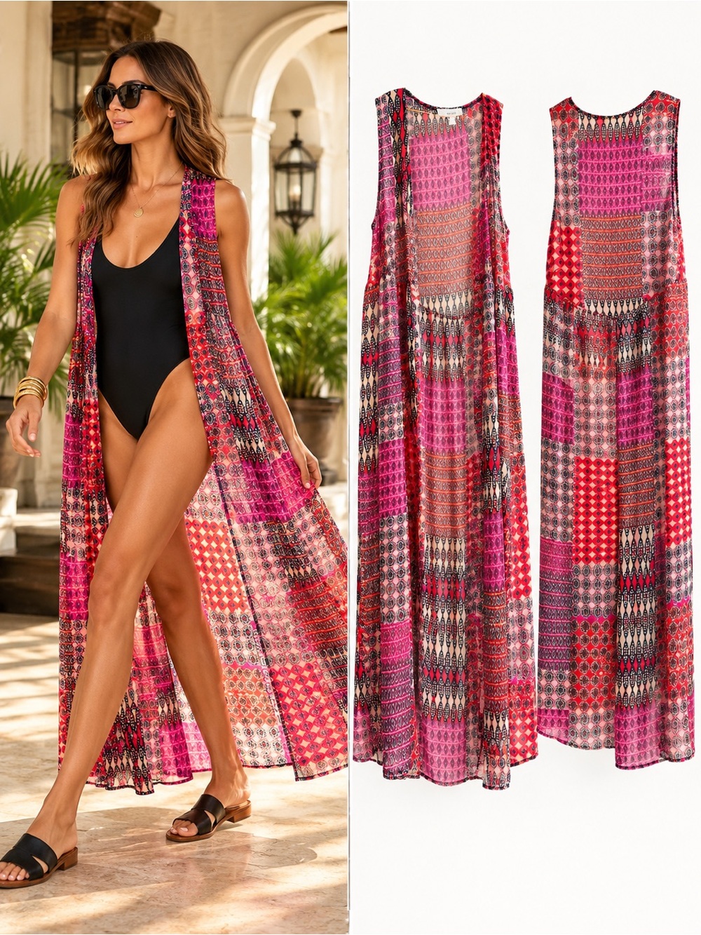 Anthropologie Sans Souci Sheer Patchwork Maxi Duster Kimono Size Large
